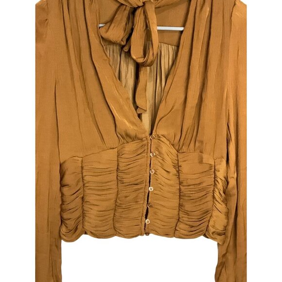 Free People Meet Me There Buttondown Top in Amber X-Small New Womens Blouse - Picture 8 of 14